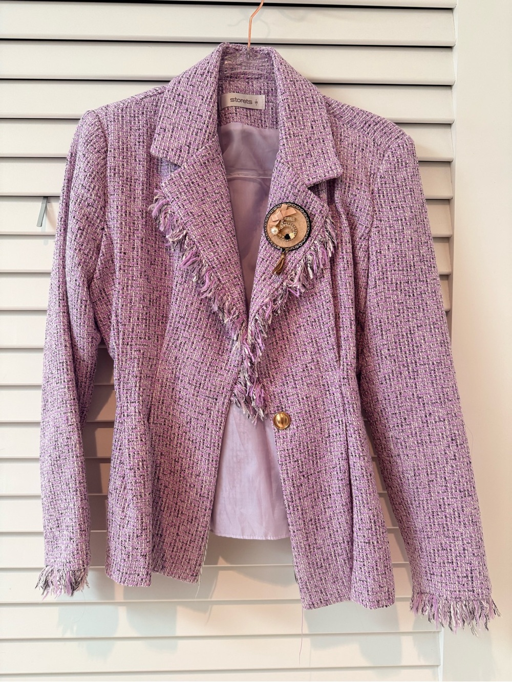 Storets Lavender Tweed Fringe Belted Blazer Jacket Small